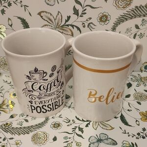 ROYAL NORFOLK Coffee Mug Set White "Believ"&"Coffee Makes Ever ything Possible"